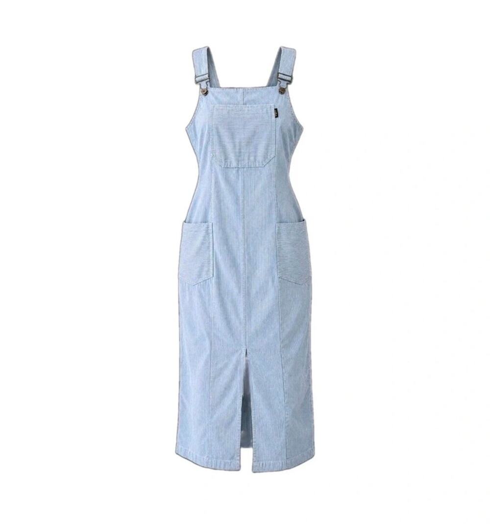 VNT Switch USA  Railroad Stripe Denim Jumper Dress 9 Overalls Maxi Slit Pockets
